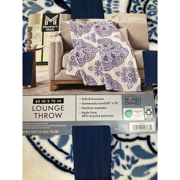 Members Mark Lounge Throw Blanket Cleo Blue 60 x 70" NWT Polyester Soft & Luxuri - Picture 5 of 6